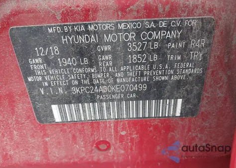 2019 Hyundai Accent Se from USA, damaged, VIN 3KPC24A30KE070499